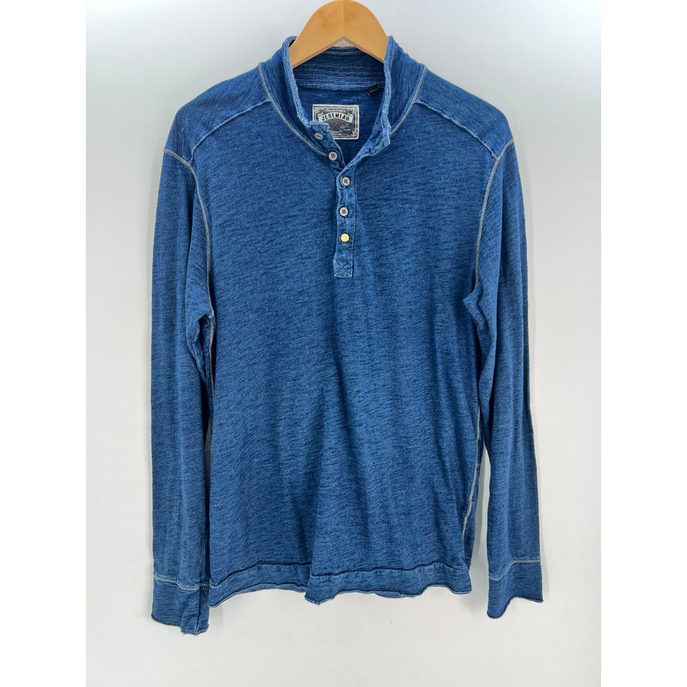 Jeremiah Mens Blue Slub Knit Henley Long Sleeve Shirt 100% Cotton Size M Indigo - Picture 10 of 10